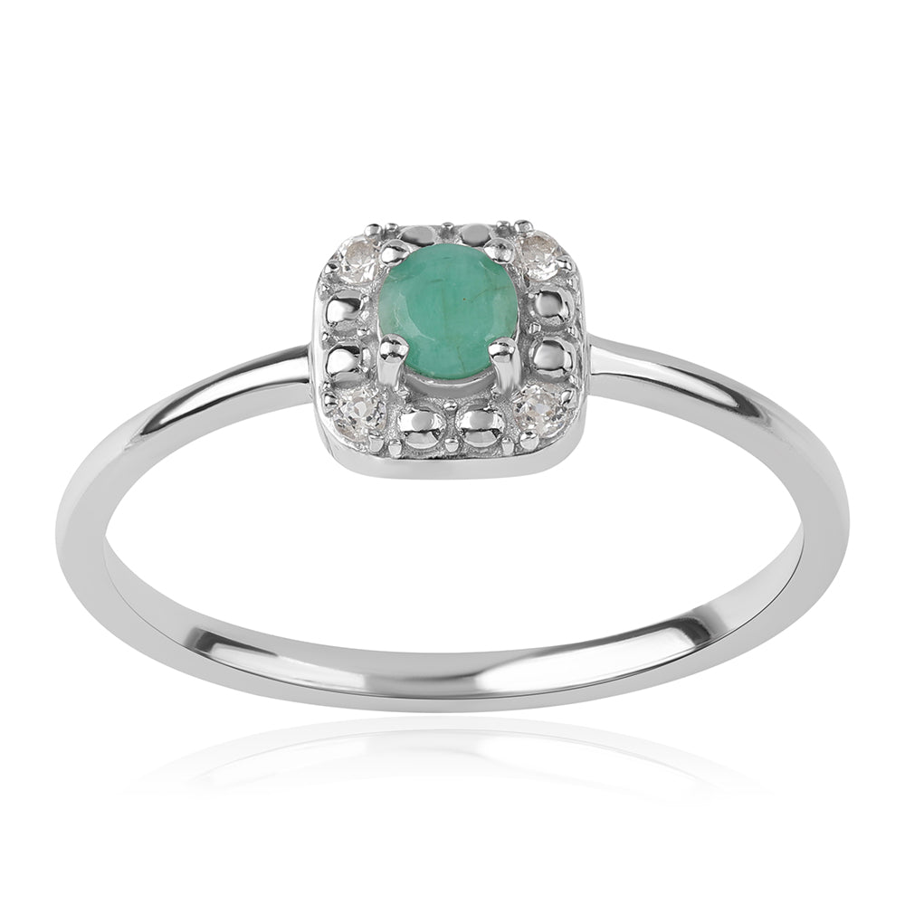 Conjunto de Plata con Esmeralda de Brasil y Topacio Blanco ( Pendientes +Anillo +Colgante ) 6 