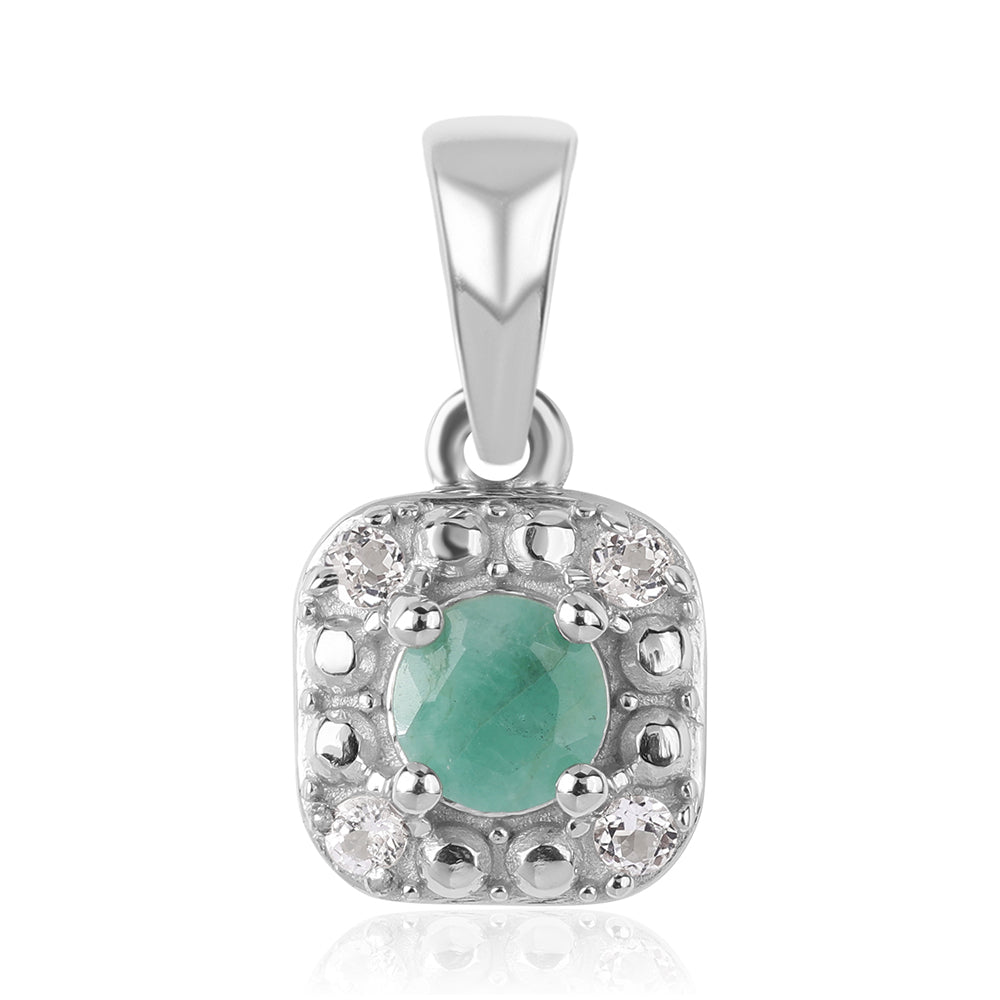 Conjunto de Plata con Esmeralda de Brasil y Topacio Blanco ( Pendientes +Anillo +Colgante ) 8 