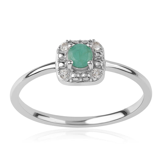 Conjunto de Plata con Esmeralda de Brasil y Topacio Blanco ( Pendientes +Anillo +Colgante )