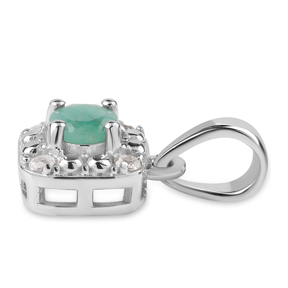 Conjunto de Plata con Esmeralda de Brasil y Topacio Blanco ( Pendientes +Anillo +Colgante ) 9 