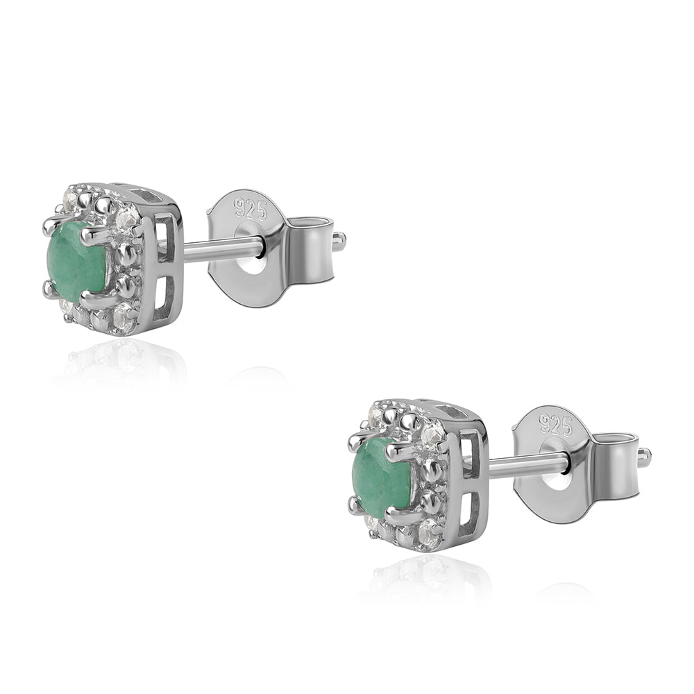 Conjunto de Plata con Esmeralda de Brasil y Topacio Blanco ( Pendientes +Anillo +Colgante ) 11 