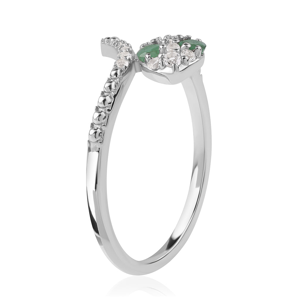 Anillo de Plata con Esmeralda de Brasil y Topacio Blanco 2 