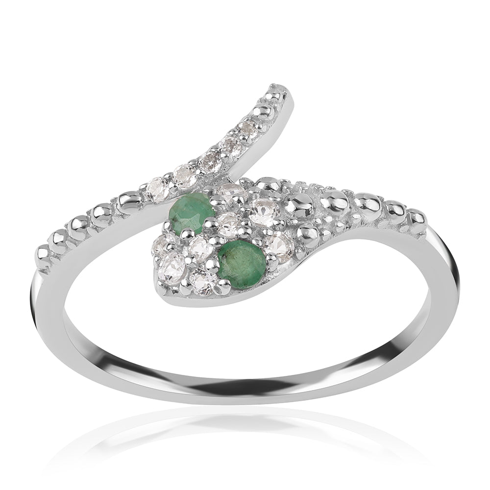 Anillo de Plata con Esmeralda de Brasil y Topacio Blanco 3 