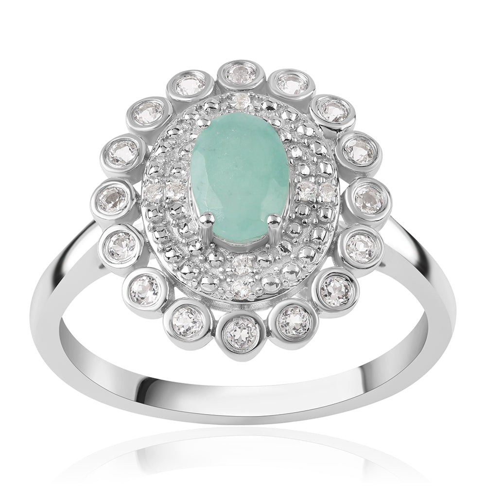 Anillo de Plata con Esmeralda de Brasil y Topacio Blanco 1 