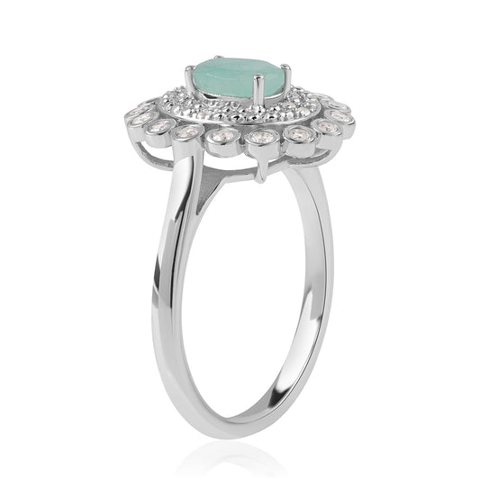 Anillo de Plata con Esmeralda de Brasil y Topacio Blanco