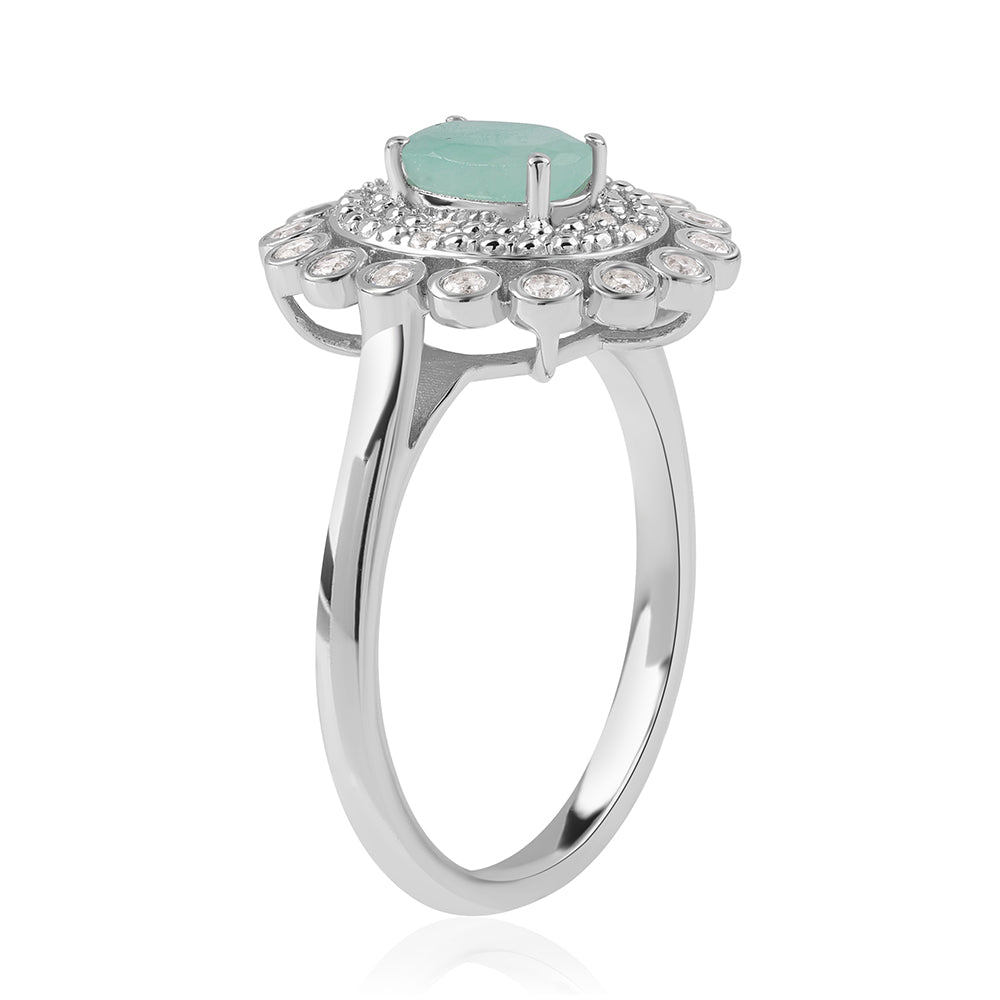 Anillo de Plata con Esmeralda de Brasil y Topacio Blanco 3 