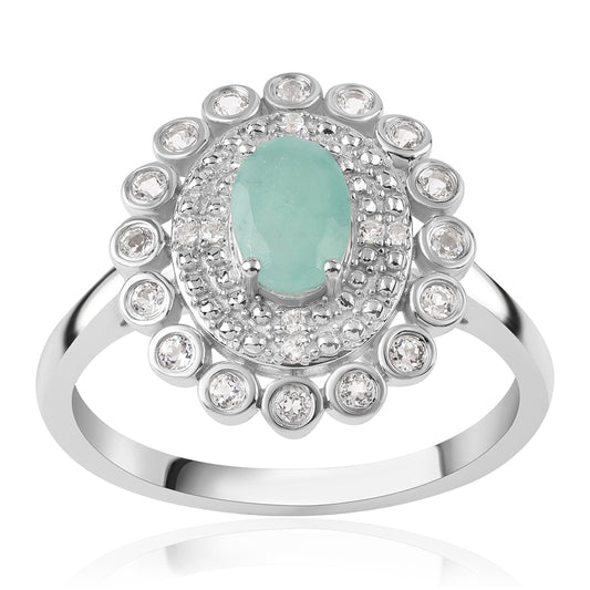 Anillo de Plata con Esmeralda de Brasil y Topacio Blanco