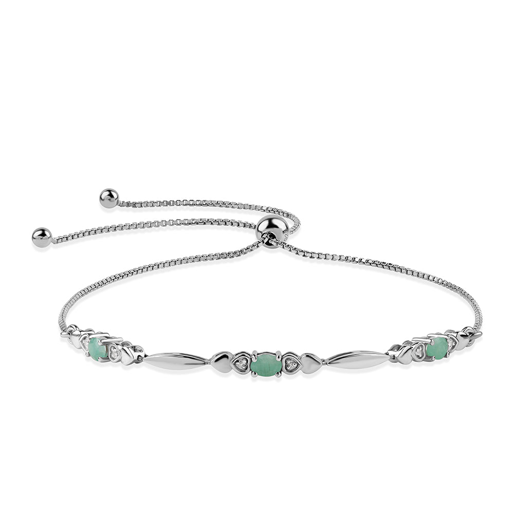 Pulsera de Plata con Esmeralda de Brasil y Topacio Blanco