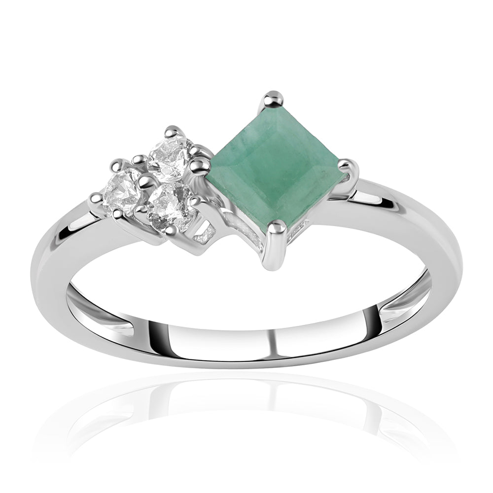 Anillo de Plata con Esmeralda de Brasil y Topacio Blanco 1 