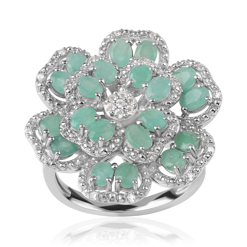 Anillo de Plata con Esmeralda de Brasil y Topacio Blanco 1 