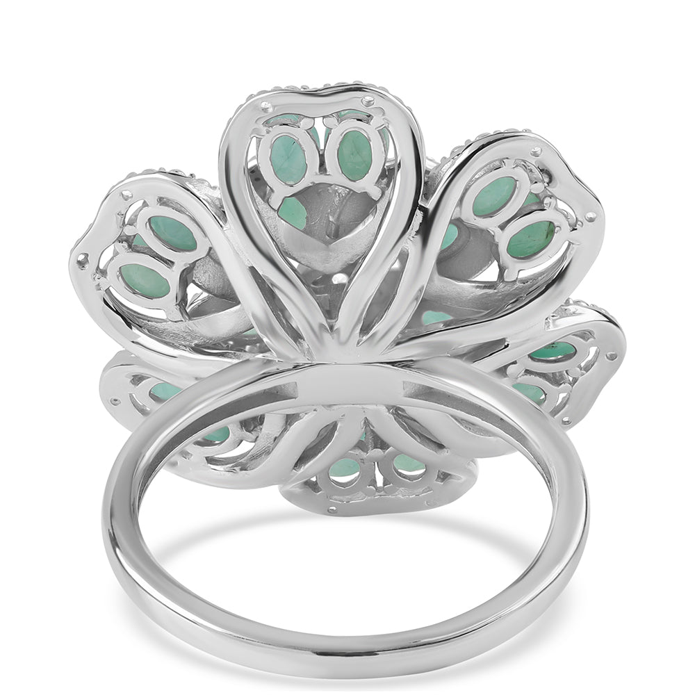 Anillo de Plata con Esmeralda de Brasil y Topacio Blanco 4 