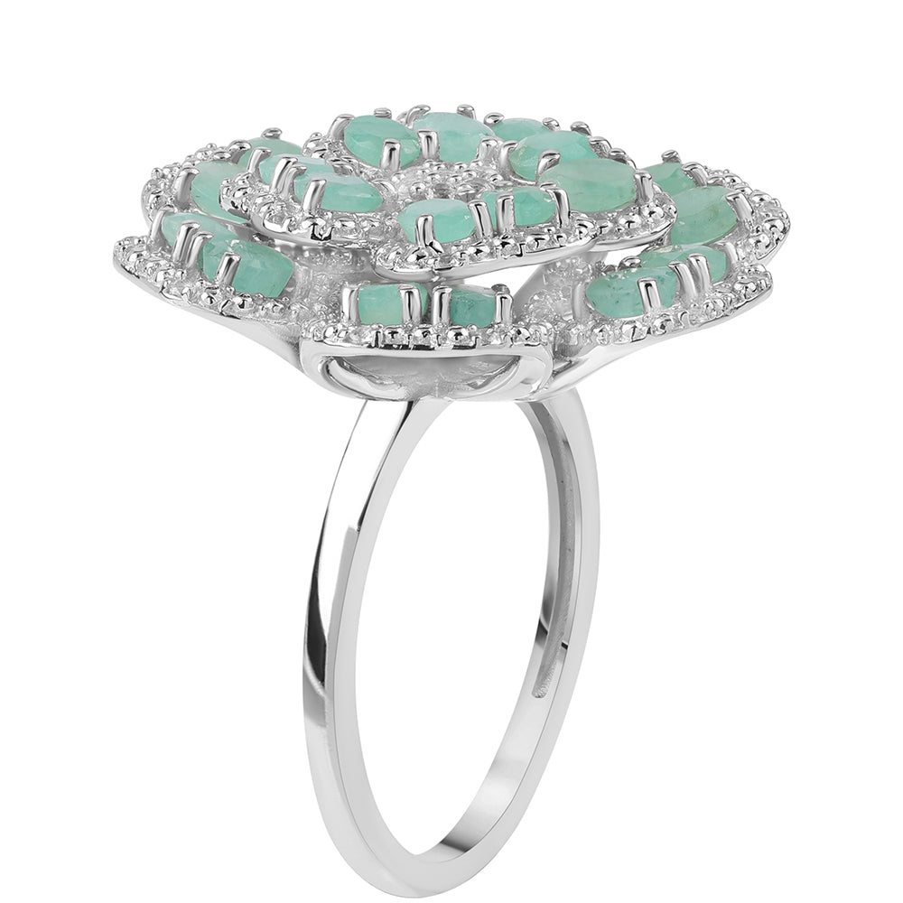 Anillo de Plata con Esmeralda de Brasil y Topacio Blanco 5 