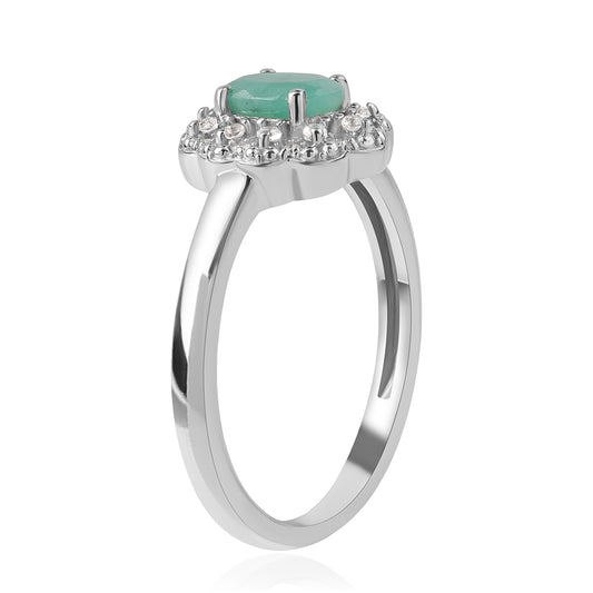 Anillo de Plata con Esmeralda de Brasil y Topacio Blanco