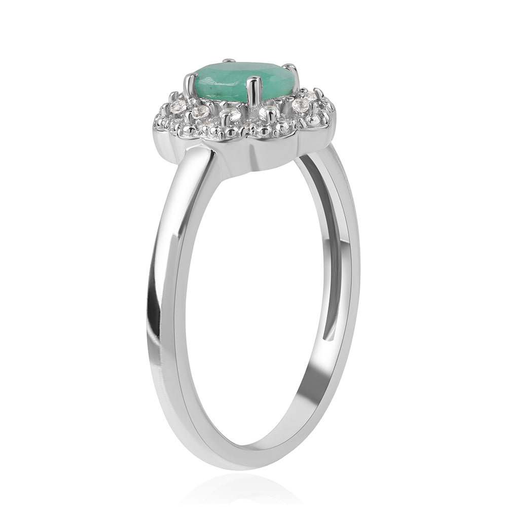Anillo de Plata con Esmeralda de Brasil y Topacio Blanco