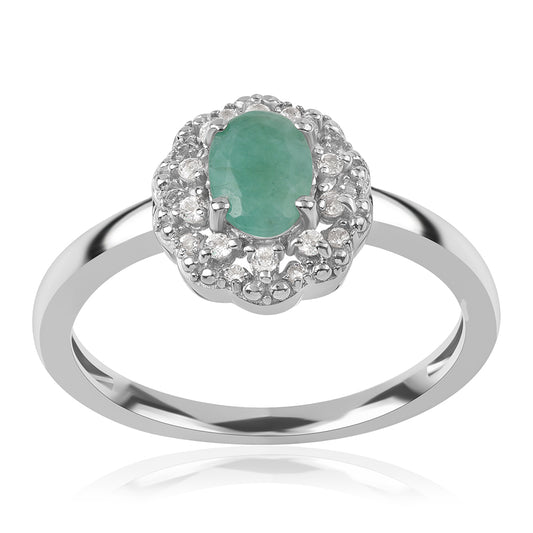 Anillo de Plata con Esmeralda de Brasil y Topacio Blanco