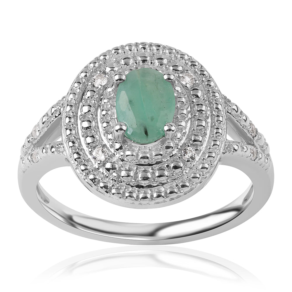 Anillo de Plata con Esmeralda de Brasil y Topacio Blanco 1 