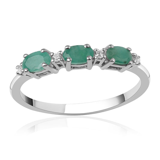 Anillo de Plata con Esmeralda de Brasil y Topacio Blanco