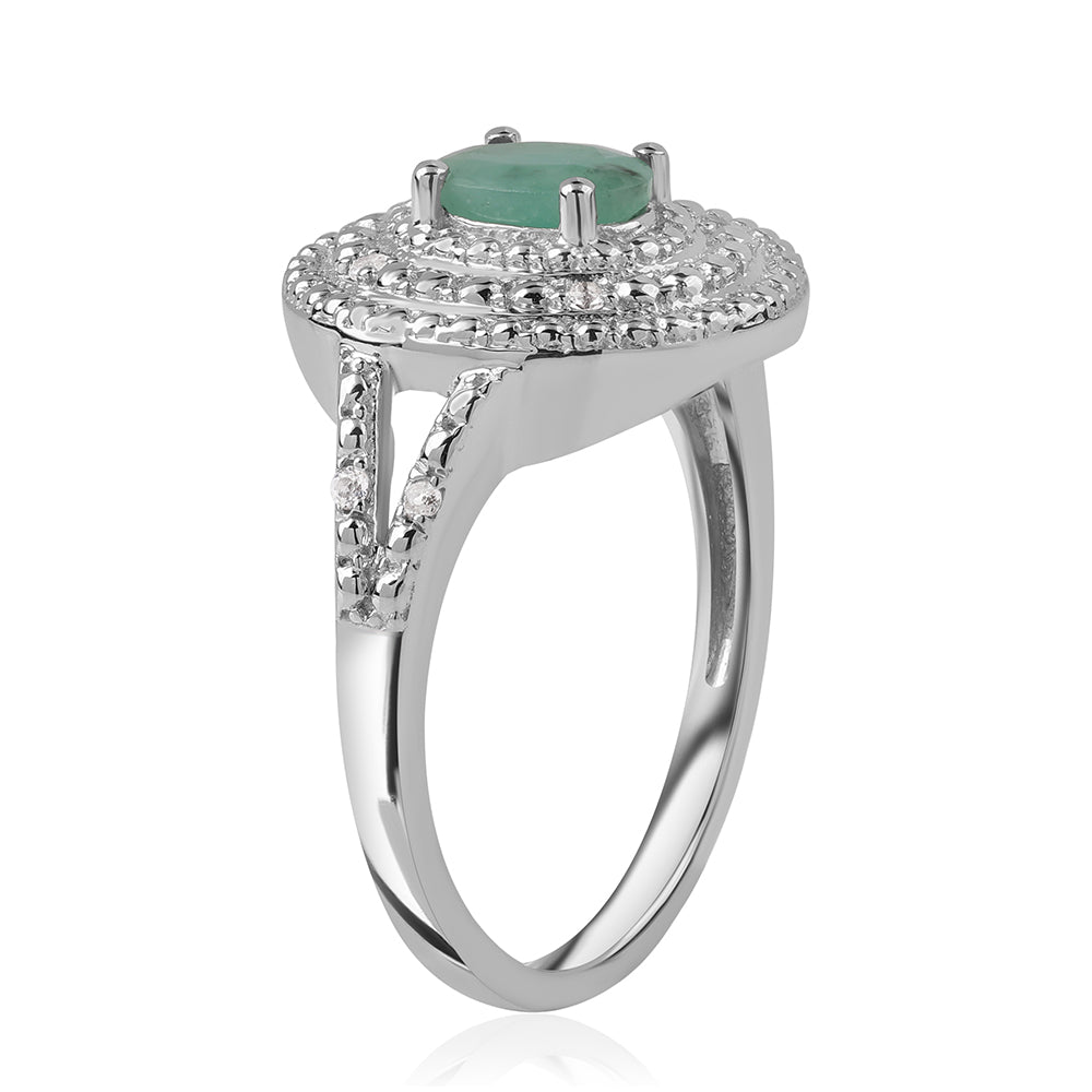 Anillo de Plata con Esmeralda de Brasil y Topacio Blanco 4 