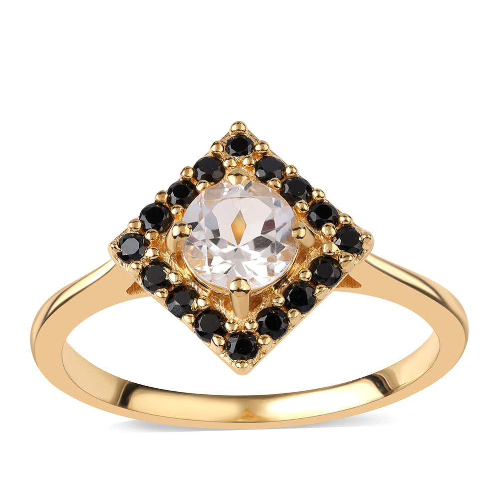 Anillo de Plata Bañada en Oro con Espinela Negra y Topacio Blanco 1 