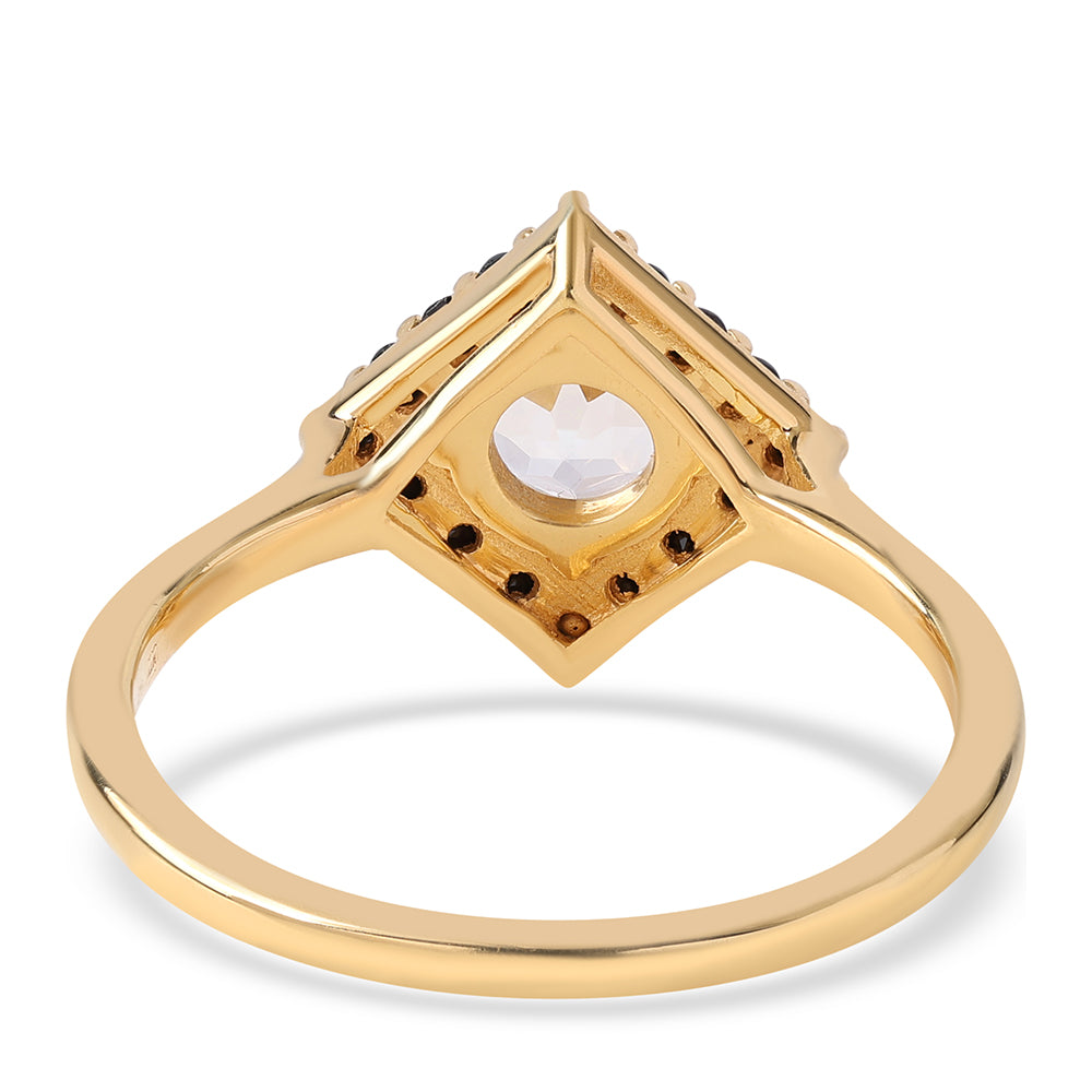 Anillo de Plata Bañada en Oro con Espinela Negra y Topacio Blanco