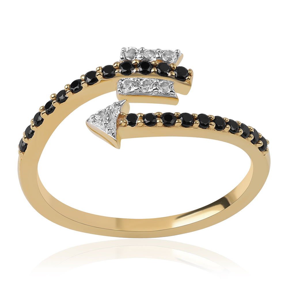 Anillo de Plata Bañada en Oro con Espinela Negra y Topacio Blanco