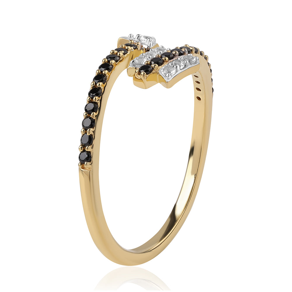 Anillo de Plata Bañada en Oro con Espinela Negra y Topacio Blanco 2 