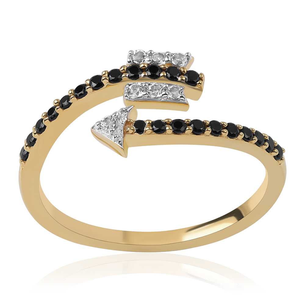 Anillo de Plata Bañada en Oro con Espinela Negra y Topacio Blanco 5 