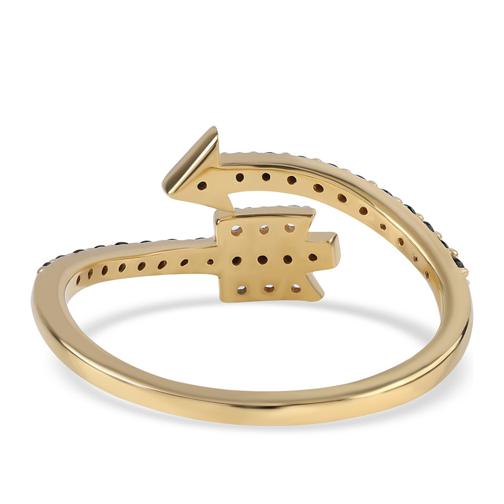 Anillo de Plata Bañada en Oro con Espinela Negra y Topacio Blanco