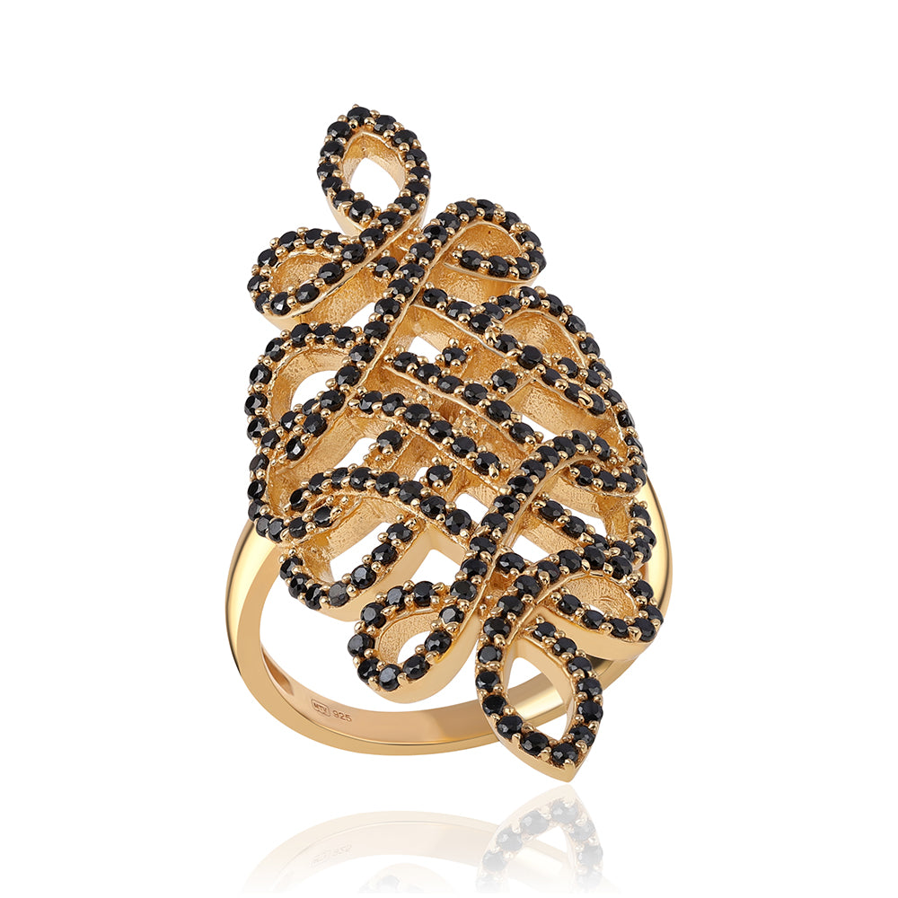 Anillo de Plata Bañada en Oro con Espinela Negra 1 