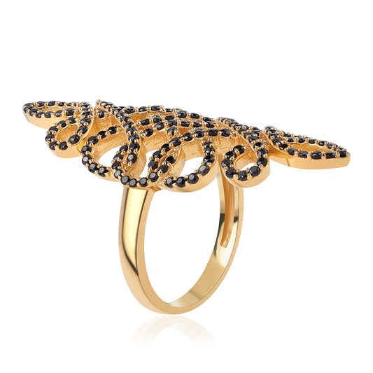 Anillo de Plata Bañada en Oro con Espinela Negra