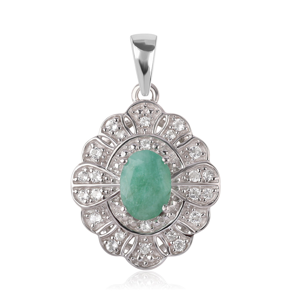 Colgante de Plata con Esmeralda de Brasil y Topacio Blanco