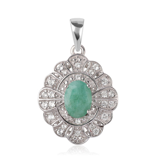 Colgante de Plata con Esmeralda de Brasil y Topacio Blanco