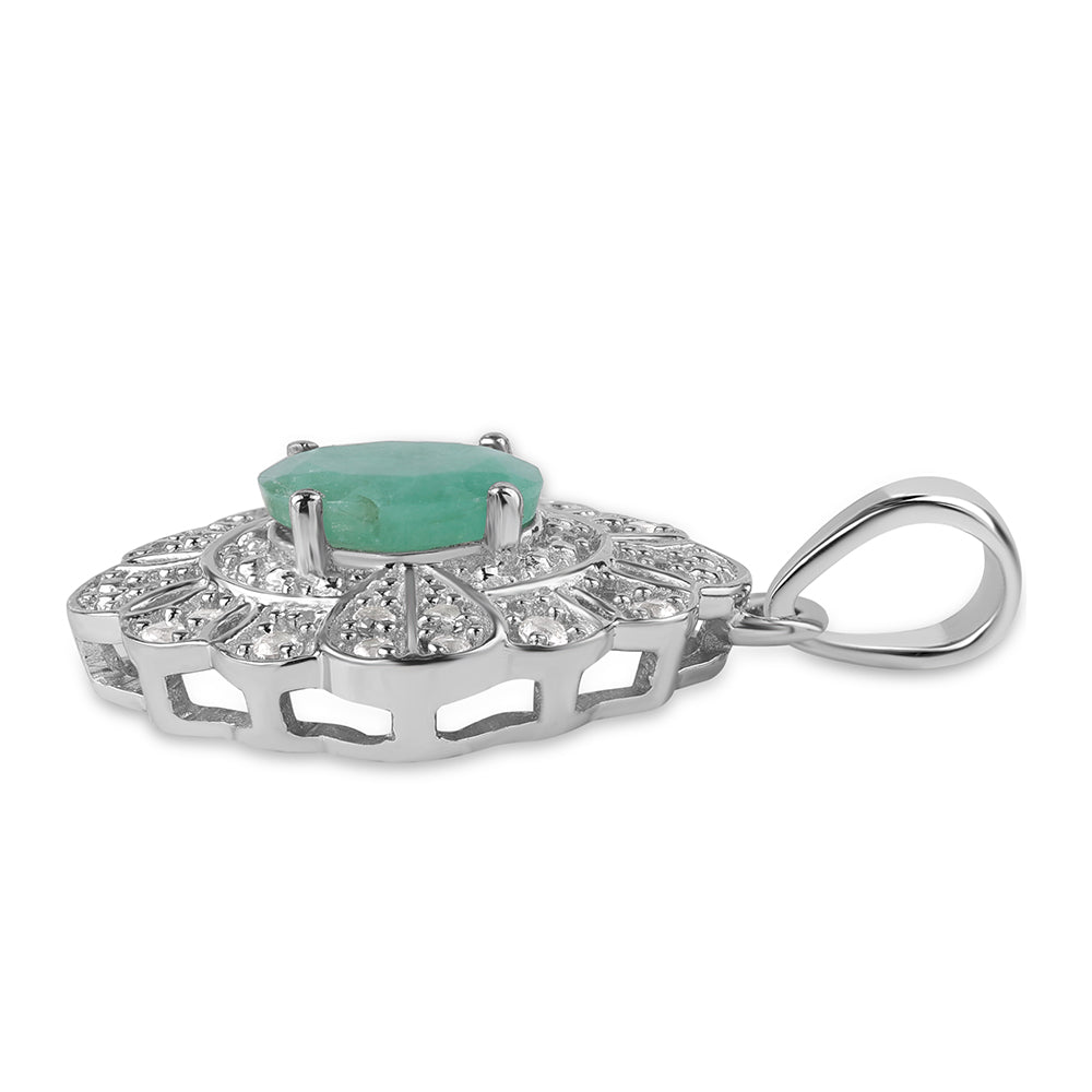 Colgante de Plata con Esmeralda de Brasil y Topacio Blanco