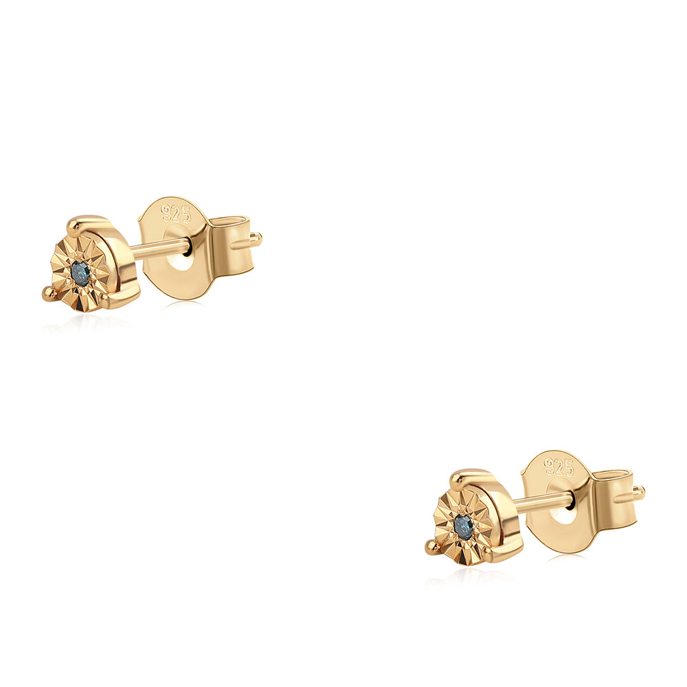 Pendientes de Plata Bañada en Oro con Diamante Azul 2 