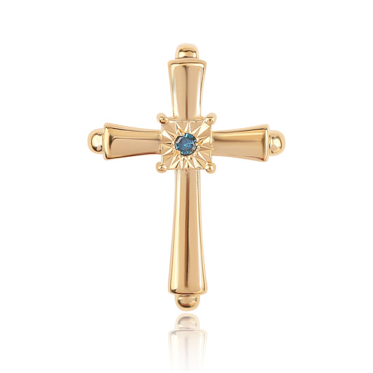 Cruz Colgante de Plata Bañada en Oro con Diamante Azul