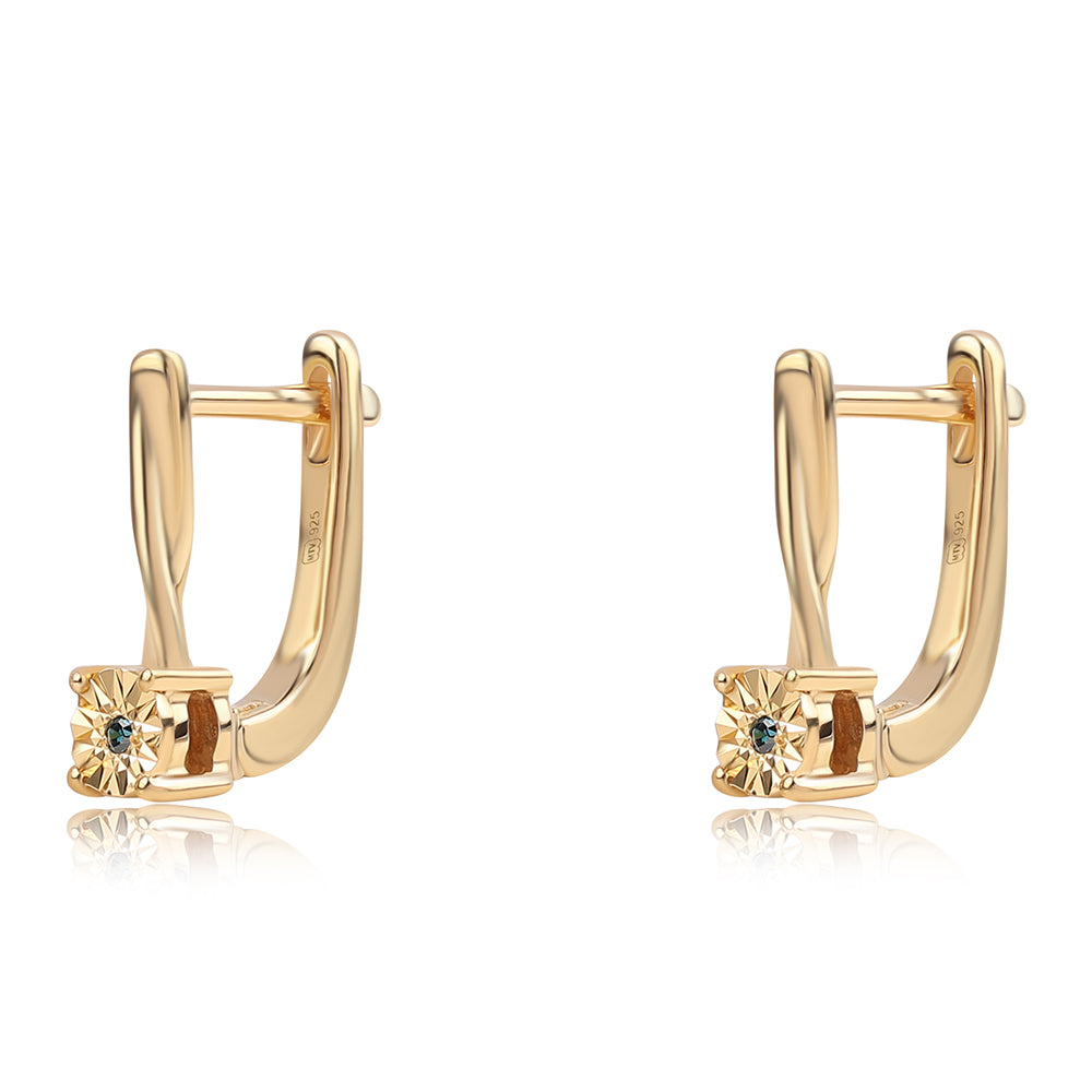 Pendientes de Plata Bañada en Oro con Diamante Azul 2 