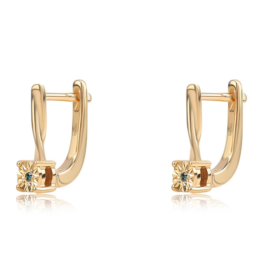 Pendientes de Plata Bañada en Oro con Diamante Azul