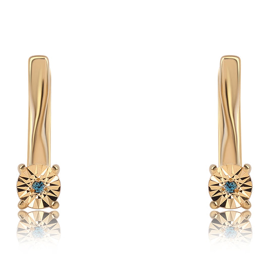 Pendientes de Plata Bañada en Oro con Diamante Azul