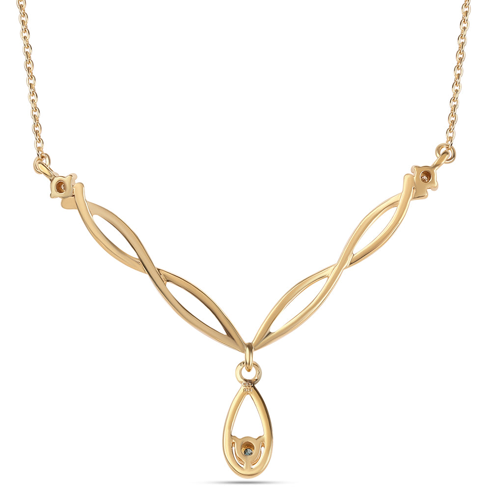 Collar de Plata Bañada en Oro con Diamante Azul y Diamante blanco 3 