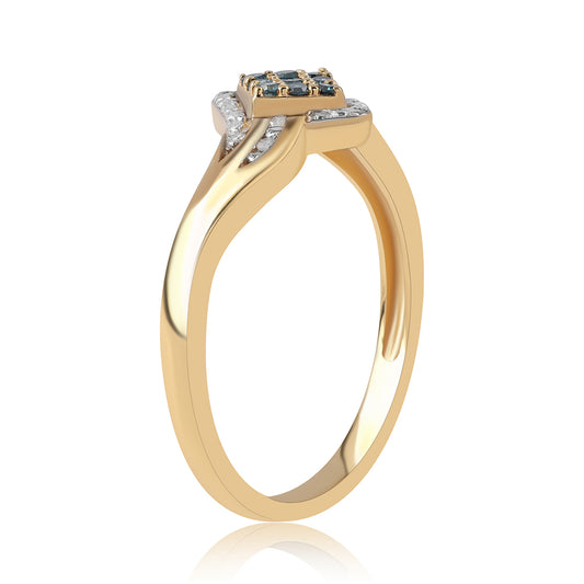 Anillo de Plata Bañada en Oro con Diamante Azul y Diamante blanco