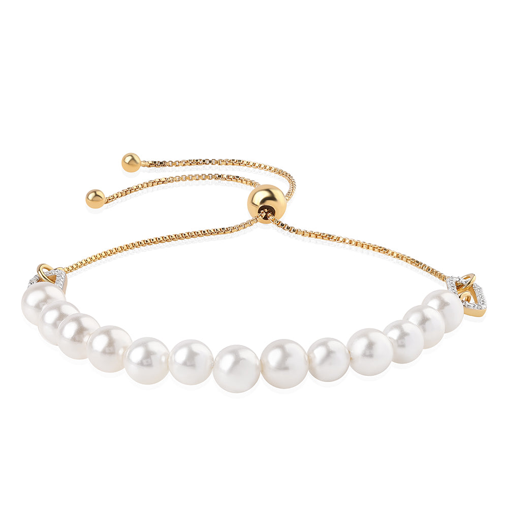 Pulsera de Plata Bañada en Oro con Perla blanca de agua dulce y Topacio Blanco