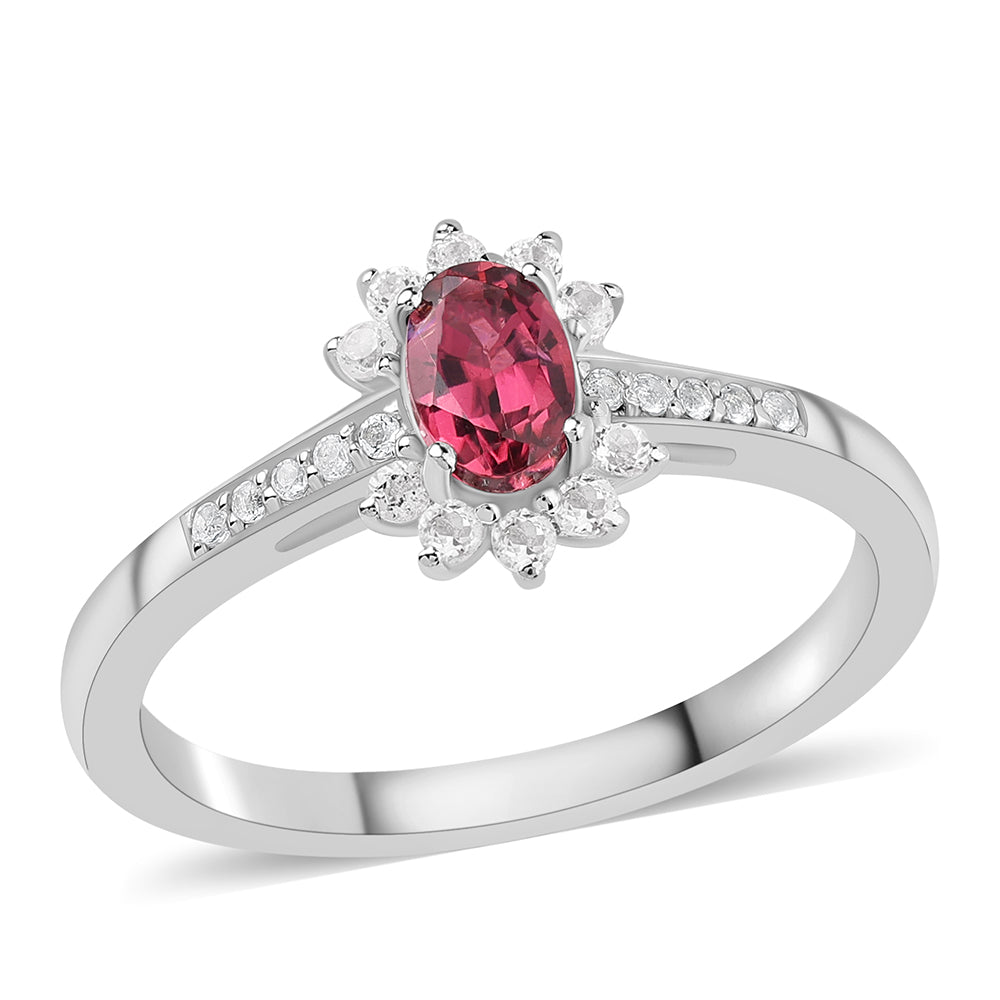 Anillo de Plata con Rubelita de Cruzeiro y Topacio Blanco