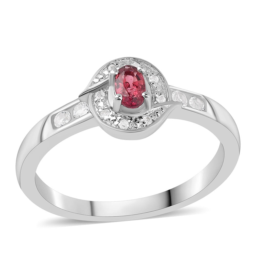 Anillo de Plata con Rubelita de Cruzeiro y Topacio Blanco