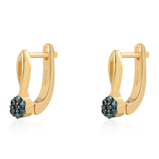 Pendientes de Plata Bañada en Oro con Diamante Azul