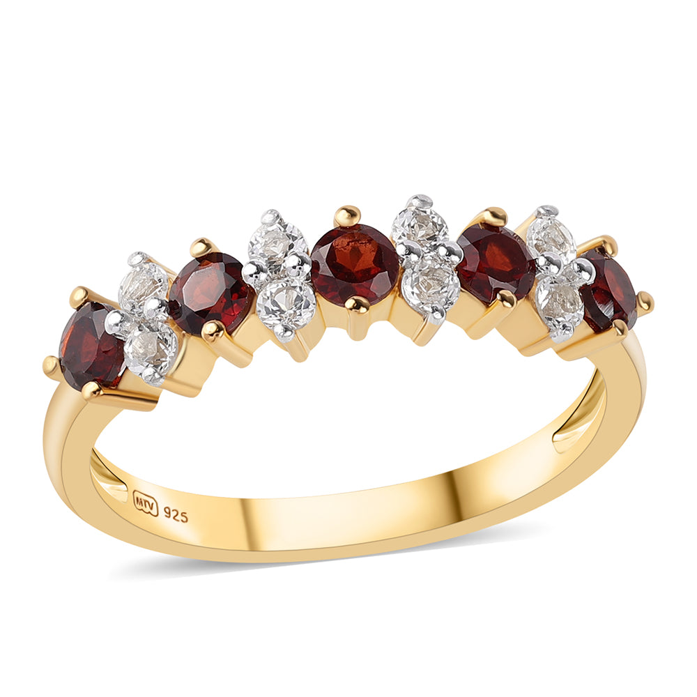 Anillo de Plata Bañada en Oro con Granate Barton y Topacio Blanco 1 