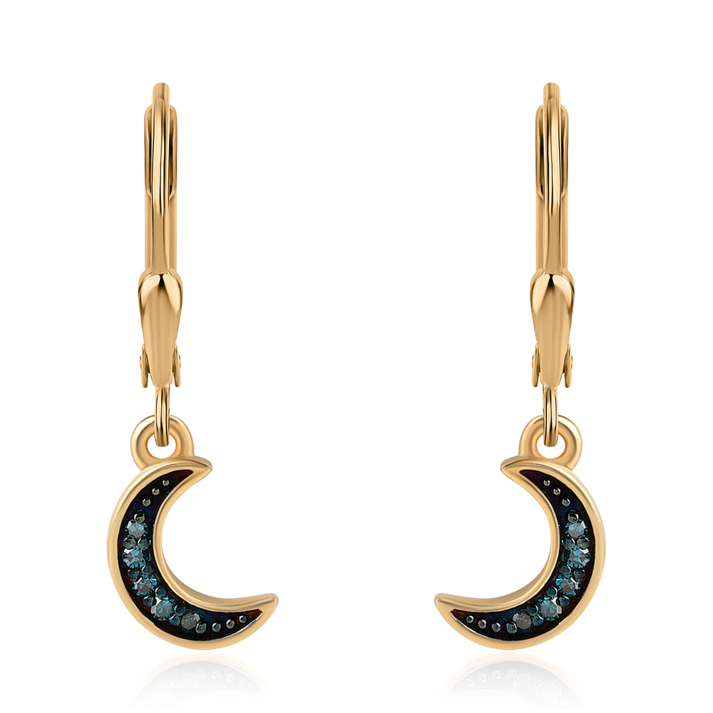 Pendientes de Plata Bañada en Oro con Diamante Azul