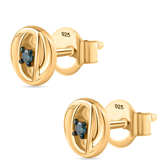 Pendientes de Plata Bañada en Oro con Diamante Azul