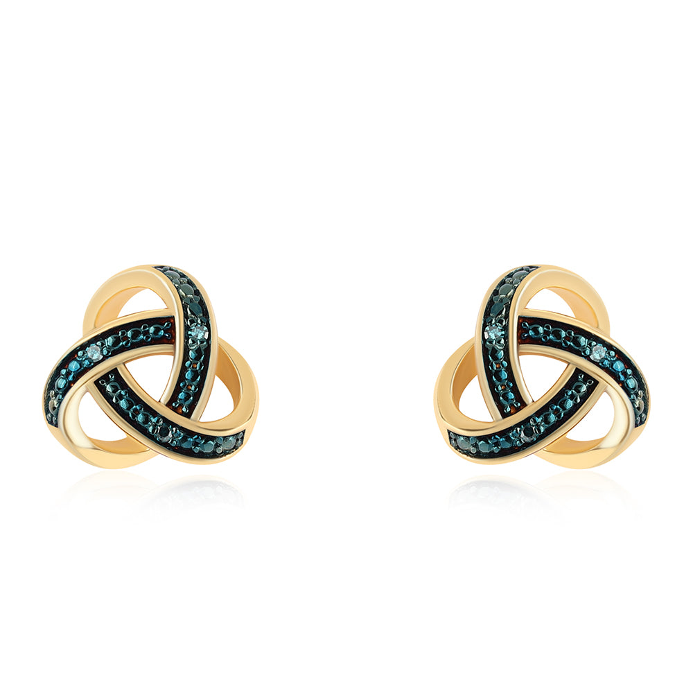 Pendientes de Plata Bañada en Oro con Diamante Azul