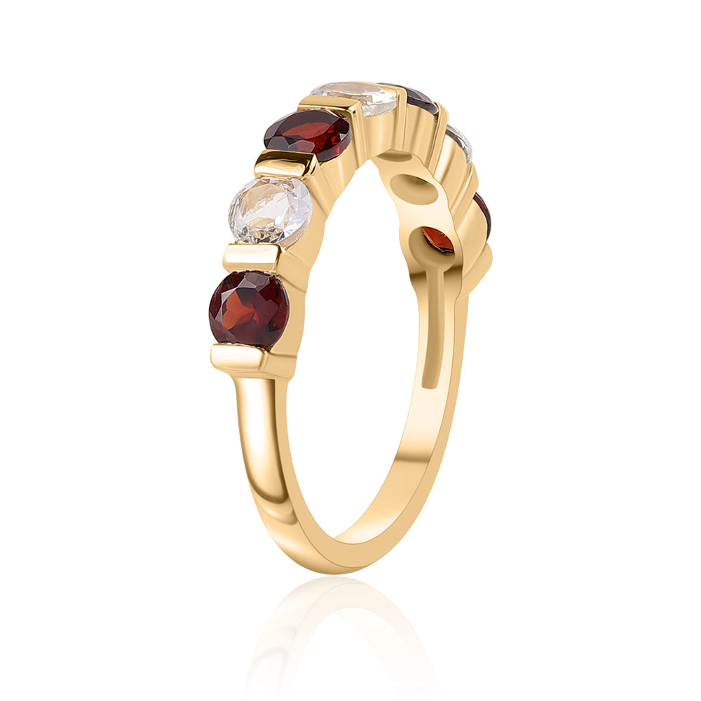 Anillo de Plata Bañada en Oro con Granate Barton y Topacio Blanco 2 