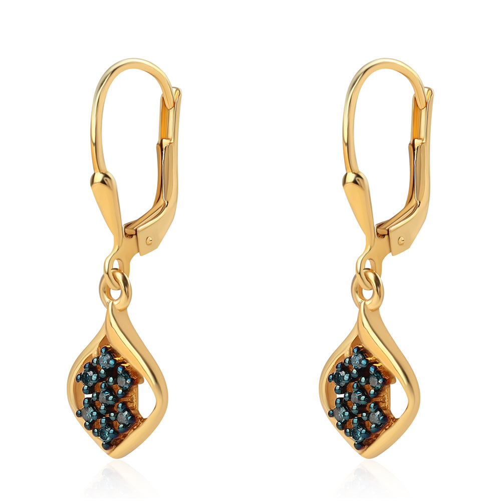 Pendientes de Plata Bañada en Oro con Diamante Azul 2 